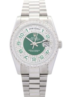 Replica Rolex Day-Date 36mm Green and Silver with Diamonds Dial 118346