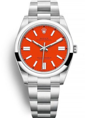 Replica Rolex Oyster Perpetual 41mm Coral Red Dial 124300